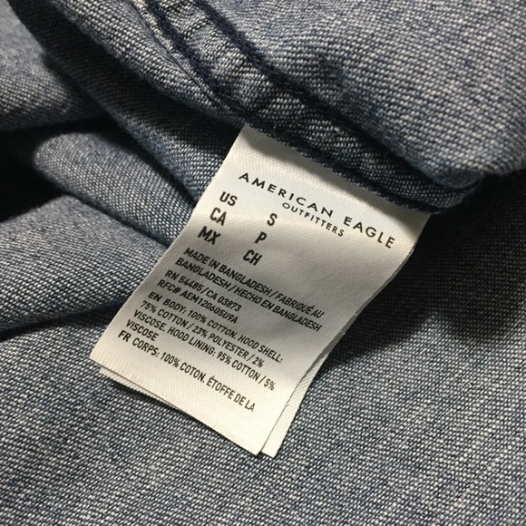 American Eagle Denim Shirt Hoodie Men’s S Blue Button Up Detachable Hood - Picture 8 of 9